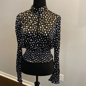 ASOS Black and White Blouse. Tie neck w front slit. New w no tags. Size 8